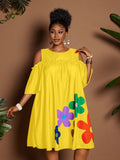 Image 24 - final view of Plus Size Casual Off-Shoulder Mini Dress with Cute Cartoon Flower Print for Summer Holidays