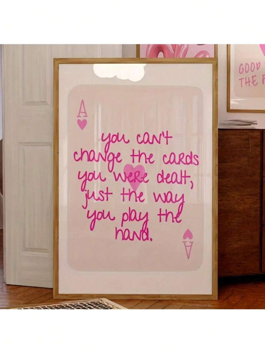 Pink ace card quote canvas with motivational script lettering