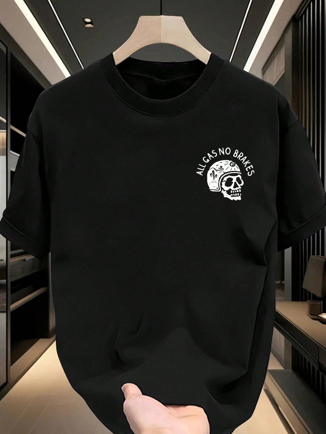 Charge your style with this Unisex Skull Helmet Graphic T-Shirt, perfect for all-day streetwear vibes. Featuring a bold "All Gas No Brakes" design, it adds a fearless touch to your look while keeping comfort front and center. Whether you're hitting the streets or just chilling, this tee revs up your daily wear with playful attitude and easygoing style.