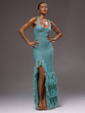 Front view of Elegant Scoop Neck Fringe Maxi Dress for Ultimate Summer and Holiday Style for women dress styling
