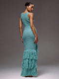 Back view of Elegant Scoop Neck Fringe Maxi Dress for Ultimate Summer and Holiday Style for women dress styling