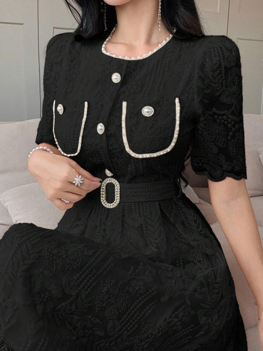 Turn heads with this playful take on elegance! The lace-up waist cinches perfectly to highlight your silhouette while delicate embroidery adds a touch of artistry. Inspired by soft Korean style, this dress brings a youthful, age-defying charm to your wardrobe. Slip into this slimming beauty and feel effortlessly chic at every occasion.