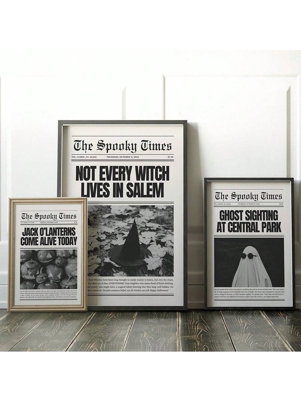 Add a touch of vintage Halloween charm to any space with this Spooky Newspaper Halloween Wall Art. Featuring retro-style canvas prints, it’s perfect for sprucing up your living room, bedroom, or dorm with a playful seasonal vibe. Celebrate the spooky season with classic Halloween motifs that bring both fun and festive spirit to your décor.