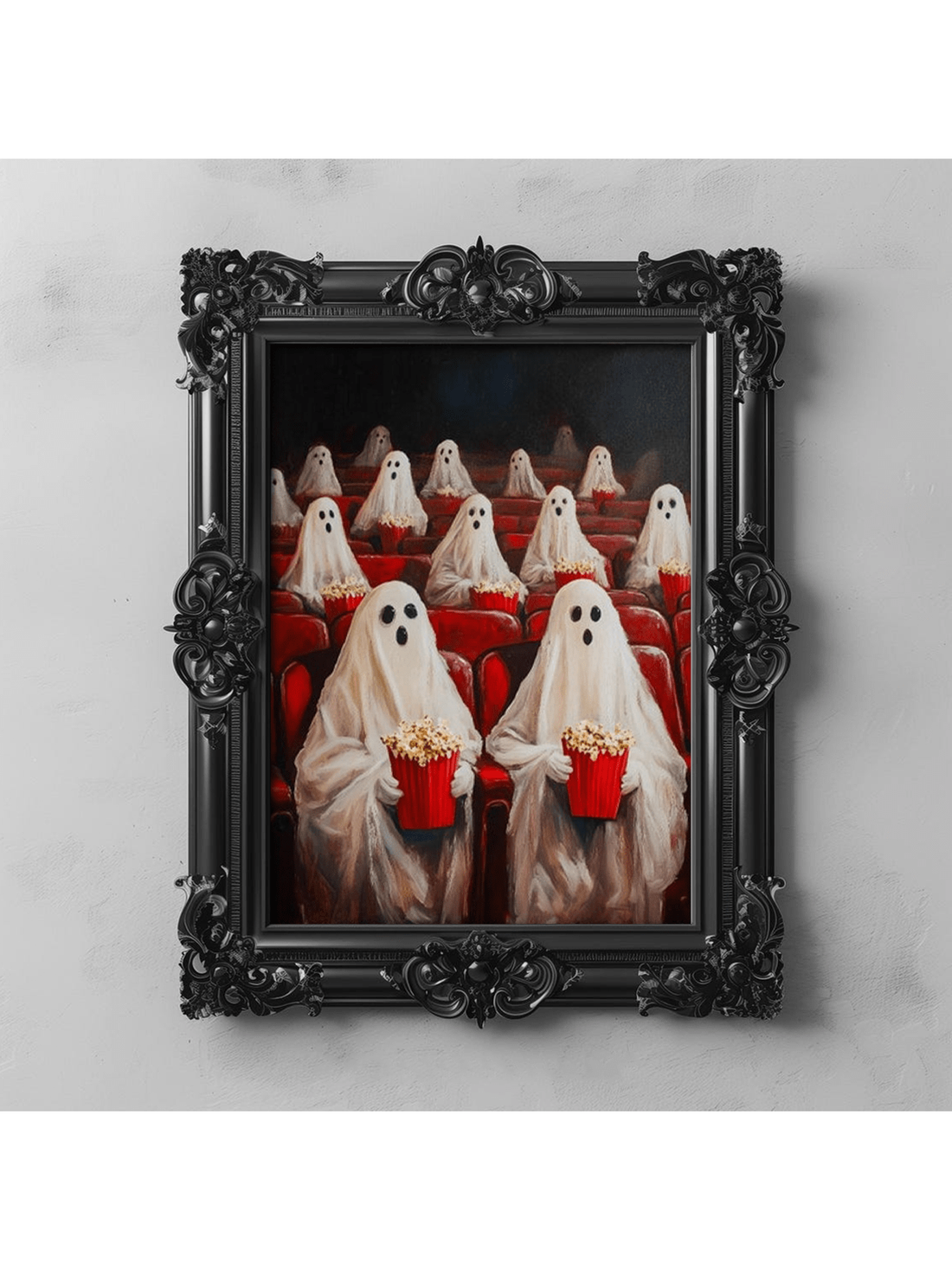 Step into a world where vintage charm meets spooky whimsy with this Hauntingly Beautiful Ghosts at the Cinema poster. Perfect for adding a touch of gothic mystery or cottagecore magic to your space, this wall art invites playful spirits to dance on your walls. Whether you're a fan of eerie elegance or cozy enchantment, this poster brings a unique blend of both to your decor.