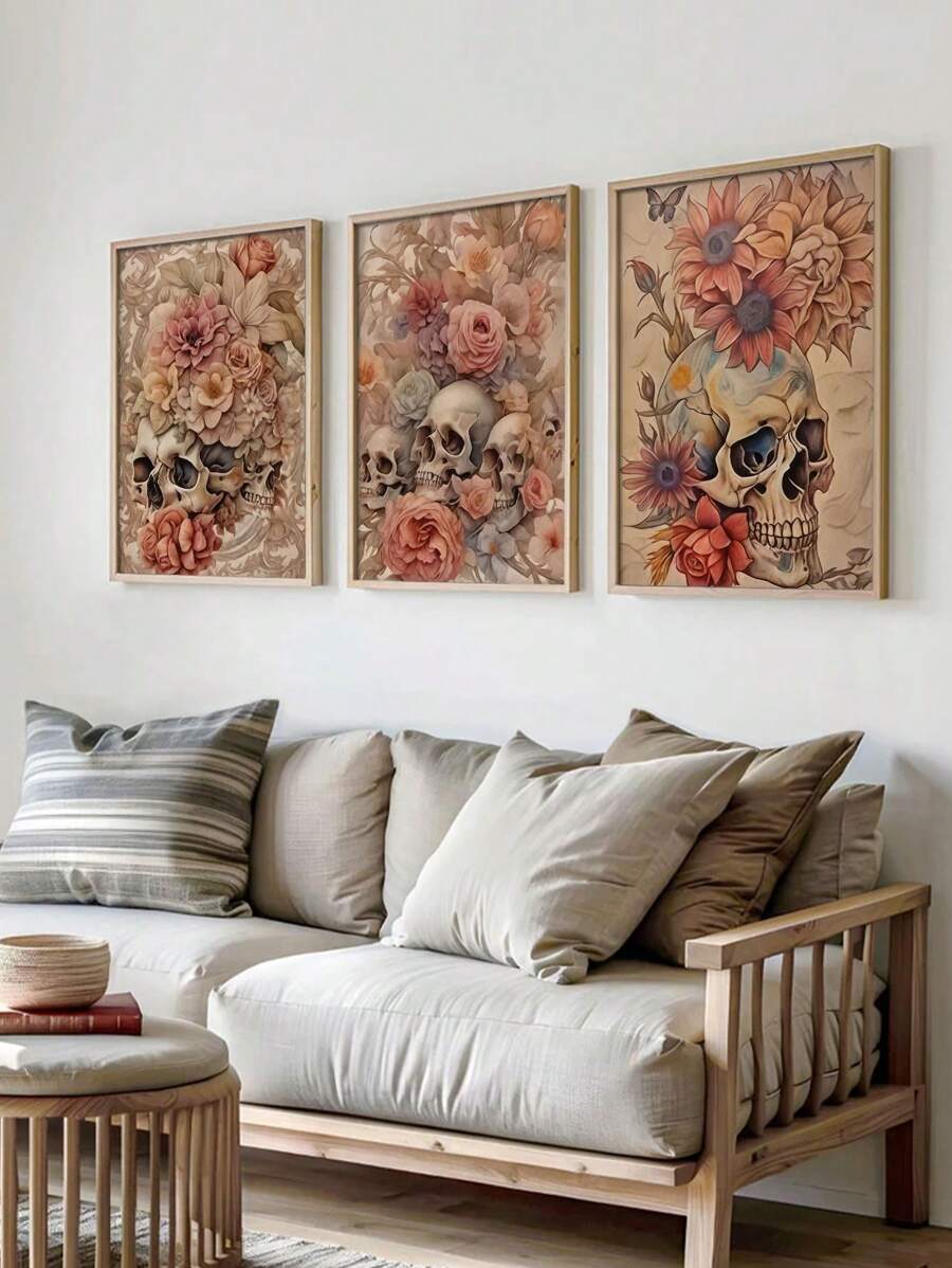 Add a twist of edgy charm to your space with this Modern Gothic Floral Skull Canvas Art Set. Perfect for bedrooms, offices, or living rooms, each unframed piece combines dark elegance with playful floral details, creating a striking focal point that sparks conversation. Easy to hang and bold in style, it’s a unique way to showcase your fearless personality and love for unconventional art.