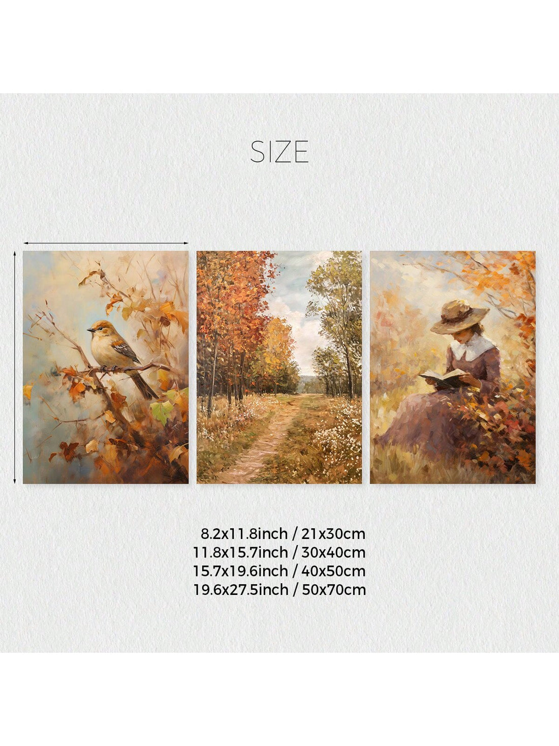 Bring cozy autumn vibes to your space with this playful 3-piece rustic wall art set featuring a woman reading peacefully in a forest. Perfect for fall decor, these charming pieces add warmth and a touch of whimsy to any room, inviting you to slow down and enjoy the season’s quiet moments.