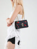Image 7 - styled outfit of Vintage Cherry Pattern Mini Square Shoulder Bag – Versatile Flap & Adjustable Chain for Stylish Daily Use