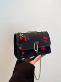 Image 5 - material detail of Vintage Cherry Pattern Mini Square Shoulder Bag – Versatile Flap & Adjustable Chain for Stylish Daily Use