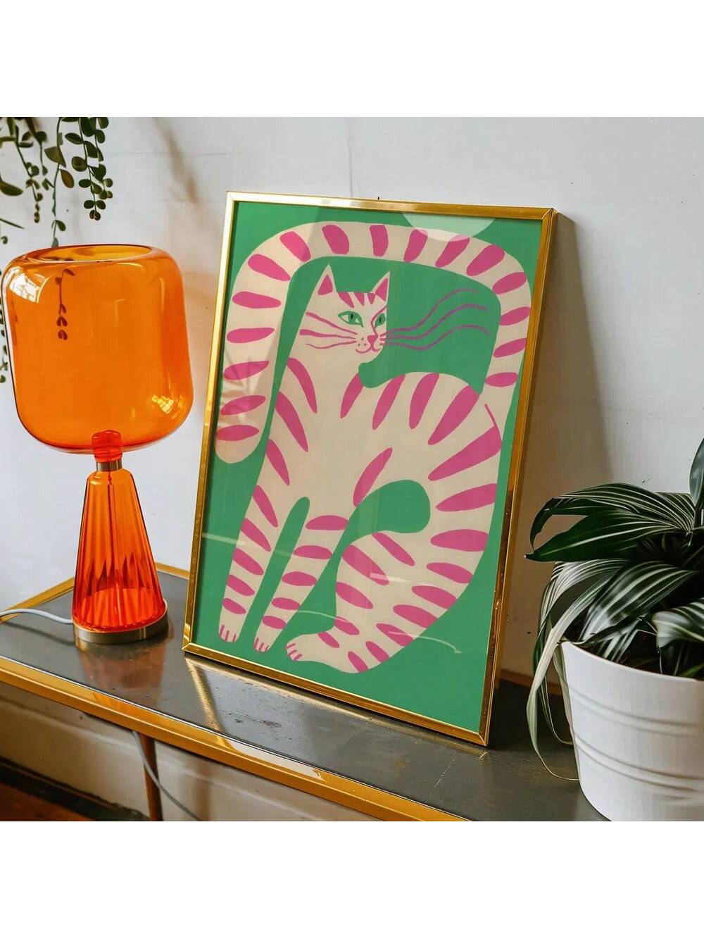 Celebrate your love for cats with this Playful Whimsical Cat Canvas Print. Bursting with vibrant colors and maximalist charm, it adds a fun and lively touch to any nursery or living room. Perfect for cat lovers, this artwork brings joy and personality to your space, making every glance a delightful moment.