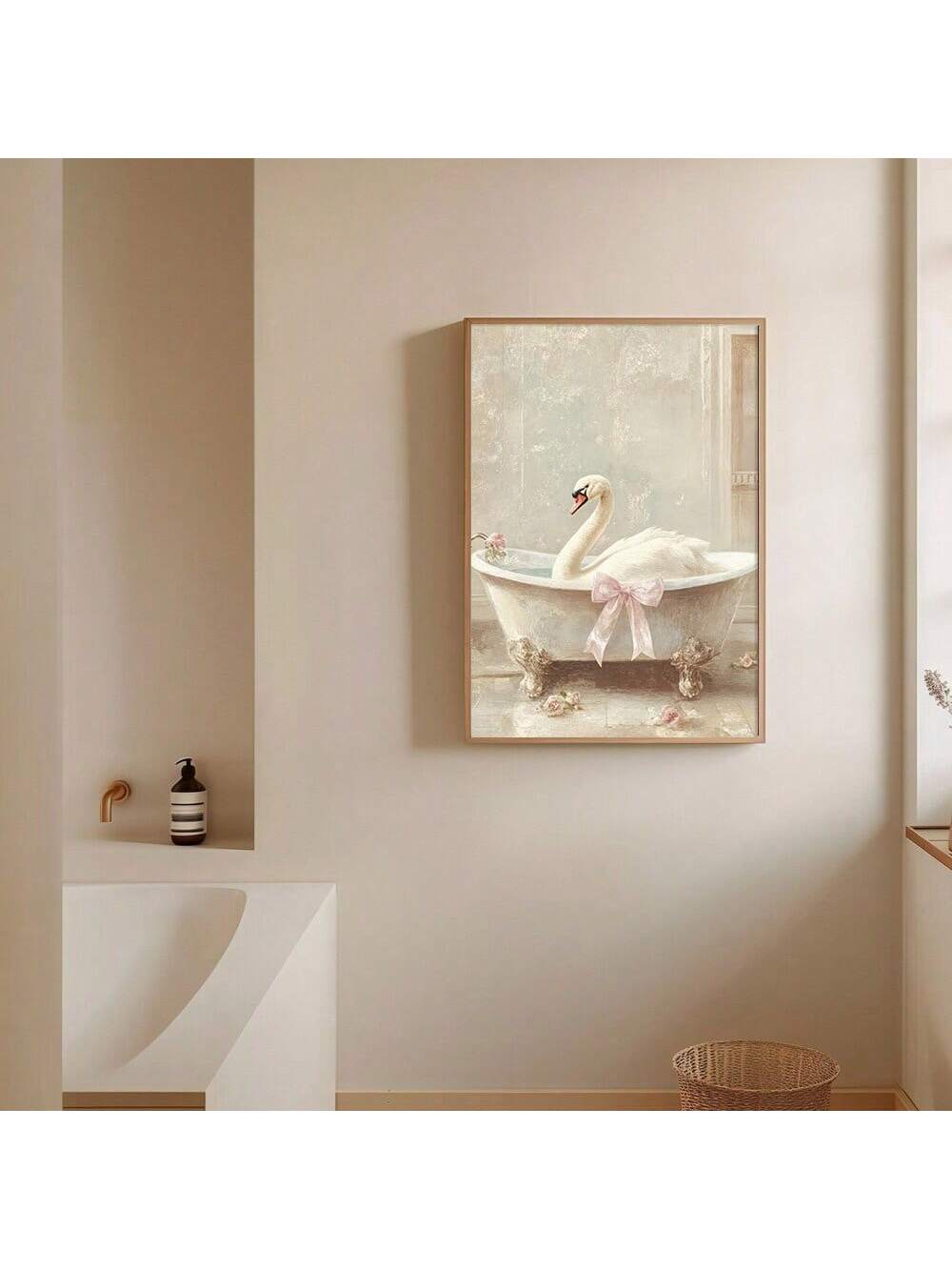 Add a splash of fun charm to your space with this Whimsical Pink Bow Swan Wall Art Poster. Featuring a playful swan adorned with a vibrant pink bow, this canvas print brings a joyful, maximalist vibe to any bathroom or home décor. Its bright colors and quirky design make it a delightful focal point that elevates your walls with personality and cheer. Perfect for those who love a touch of whimsy in their everyday surroundings.