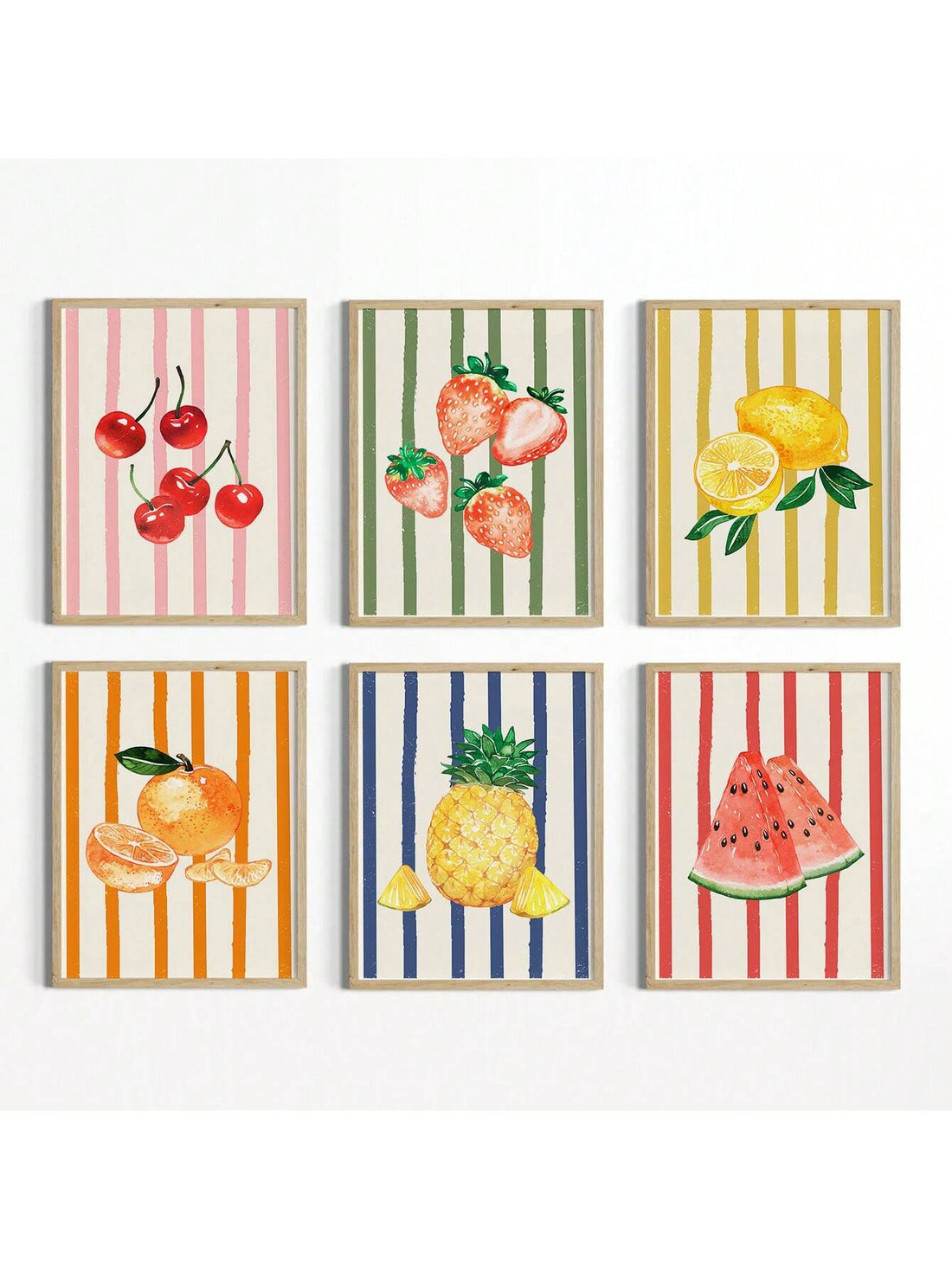 Brighten your space with this lively 6-piece fruit abstract art print set. Each minimalist piece brings a playful tropical vibe, perfect for adding a fresh and colorful touch to any room. Easy to mix and match, these prints create an inviting gallery wall that sparks joy and energizes your decor.