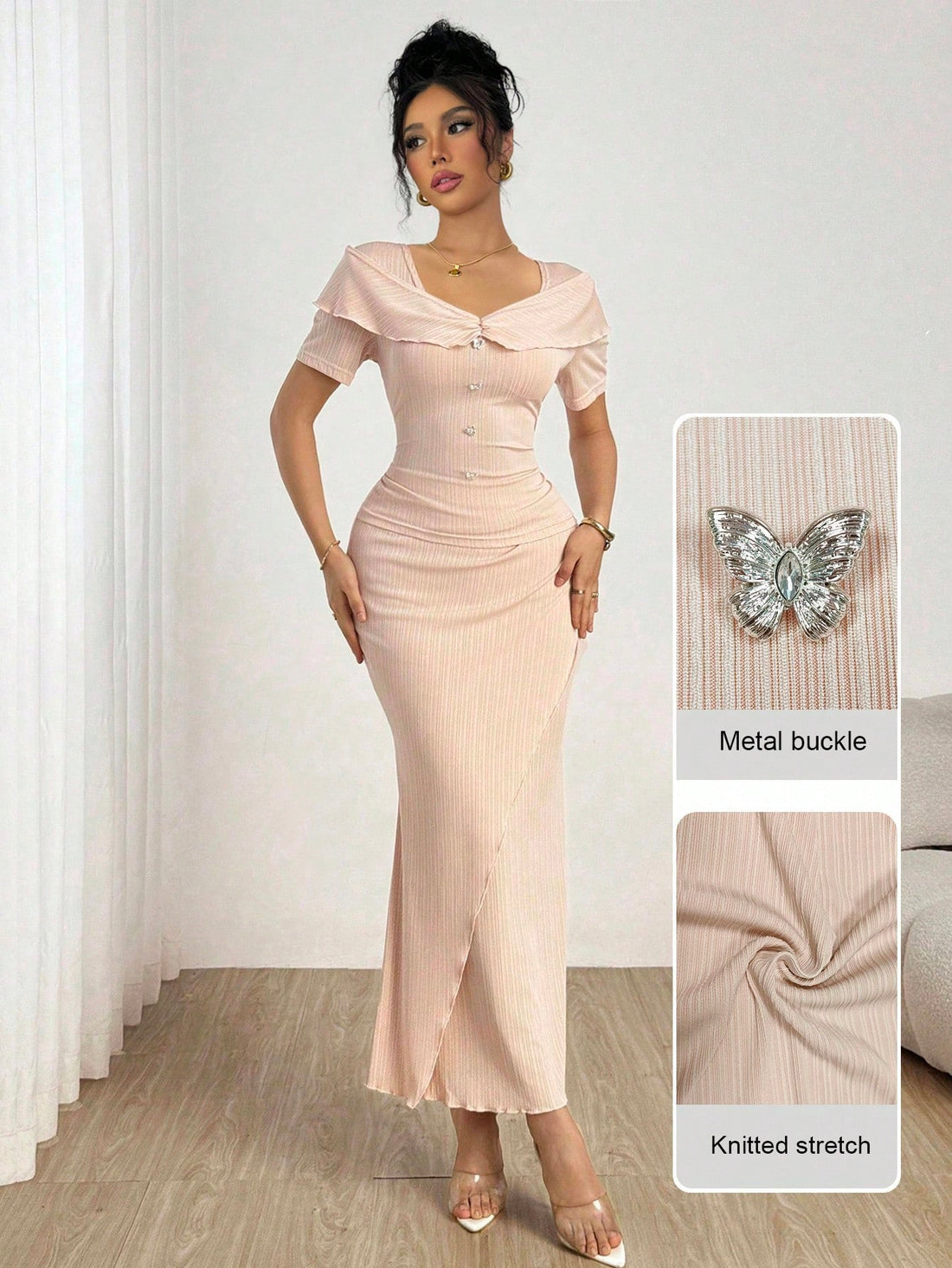 Make a statement with this eye-catching 2-piece set that blends feminine charm with modern edge. The pleated top features an adorable butterfly buckle detail that adds instant personality, while the asymmetrical ruched hem skirt creates dynamic movement and flattering silhouette. Perfect for turning heads at parties, date nights, or whenever you want to feel confident and fabulous. Mix, match, or wear together—this versatile duo works hard to keep your wardrobe exciting and fresh.