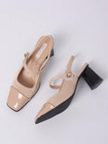 vintage peep toe block heel pumps image 23 showing visible heel, toe, strap, color, and material details
