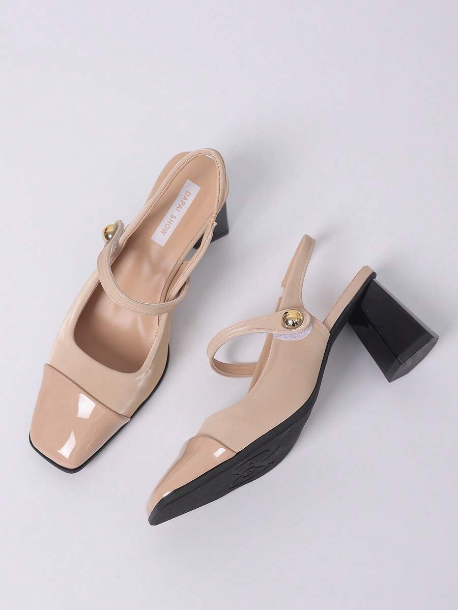 vintage peep toe block heel pumps image 23 showing visible heel, toe, strap, color, and material details