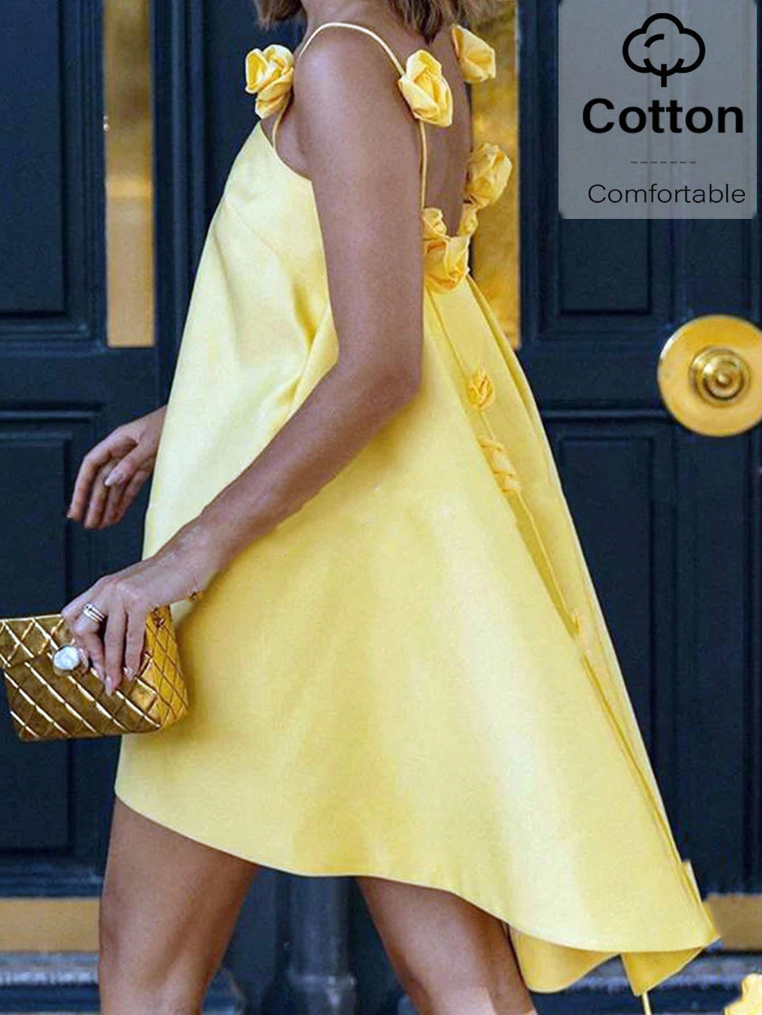 Brighten your summer days with this playful butter yellow dress, featuring charming 3D floral accents that add a touch of whimsy. Its sleeveless design keeps you cool and comfortable, making it the perfect choice for sunny outings or casual gatherings. Embrace effortless style and a cheerful vibe wherever you go!
