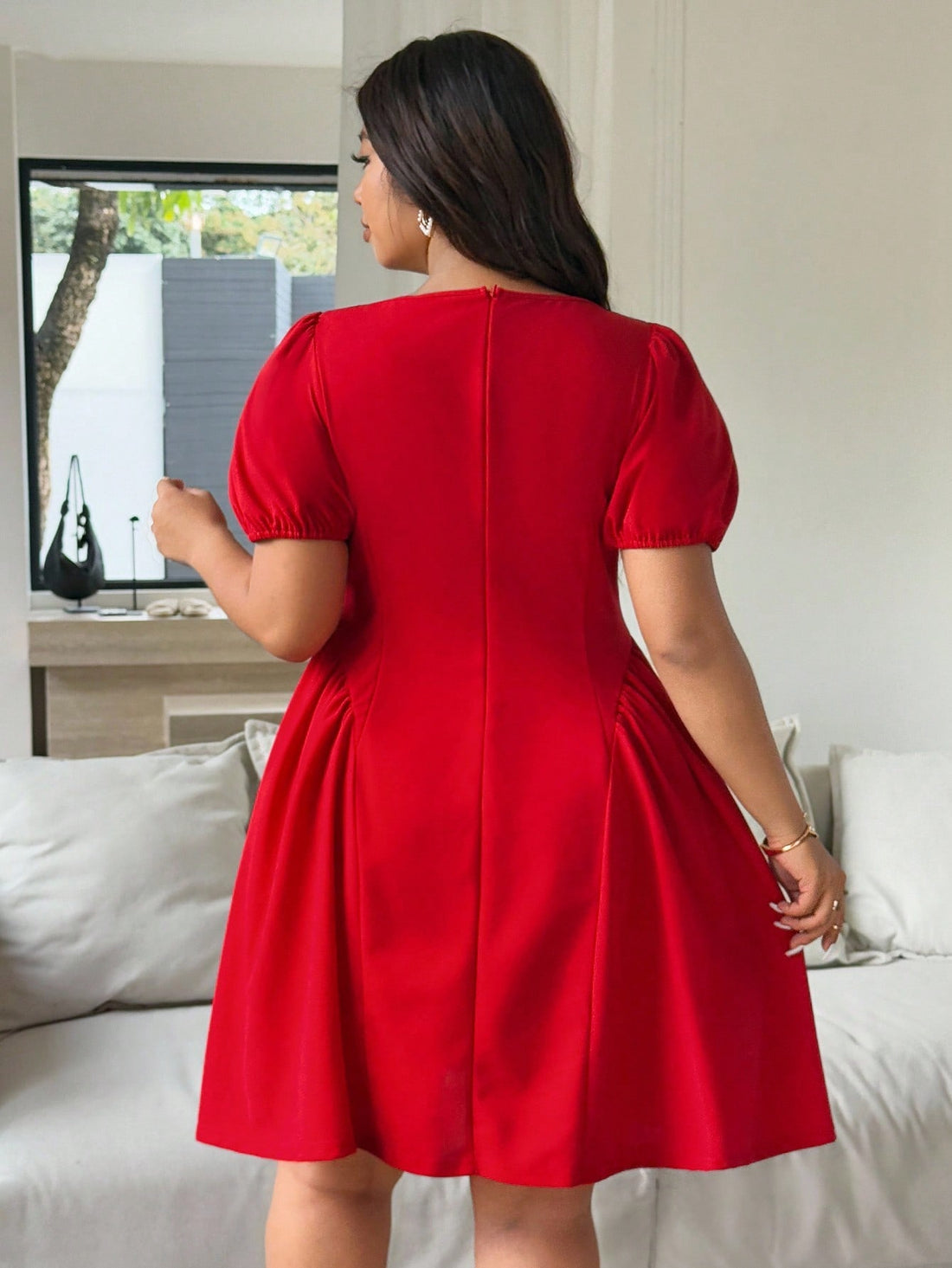 Turn heads with this Elegant Plus Size Midi Dress featuring charming faux pearl puff sleeves. Designed to celebrate curves, its flattering midi length and playful sleeve details create a graceful silhouette perfect for any occasion. Embrace elegance with a fun twist that makes you feel confident and radiant all day or night.