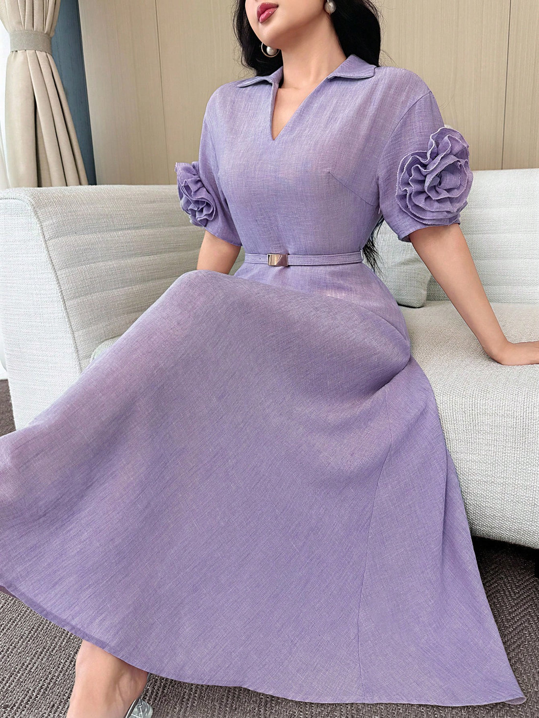 Step into sunshine with this Elegant Summer V-Neck Dress, featuring charming 3D flower details that add a fun twist to your workday or weekend look. Lightweight and breezy, it’s your go-to for effortless style and comfort, whether you’re at the office or out on the town.