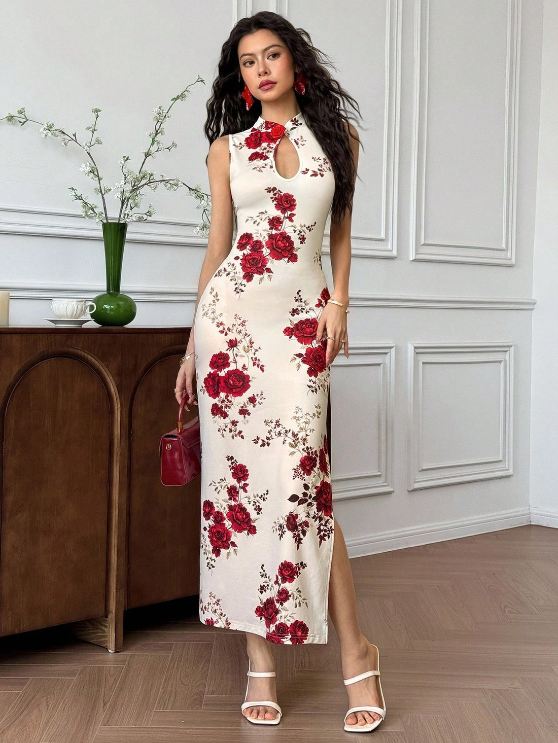Step into the spotlight with this Elegant Floral Print Bodycon Midi Cheongsam Dress designed for women who love a touch of tradition mixed with modern flair. Its figure-hugging silhouette enhances your curves, while the delicate floral pattern adds a burst of freshness—making it just right for weddings or any special occasion. Flaunt your style with a playful twist on classic elegance!