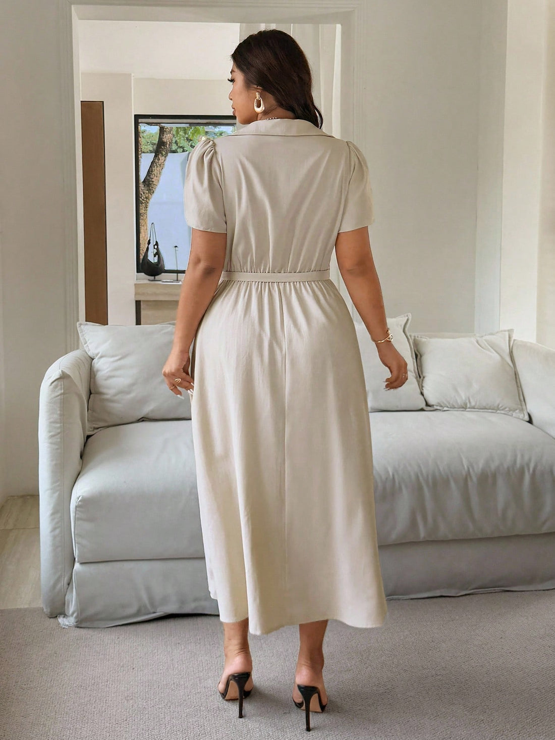 Step into spring and summer celebrations with this elegant plus size French maxi dress. Featuring a flattering V-neck and a ruched waist, it beautifully enhances your curves while providing all-day comfort. Its flowing length and sophisticated design make it perfect for garden parties, weddings, or any sunny occasion where you want to shine with playful grace. Embrace effortless style and feel fabulous every time you wear it.