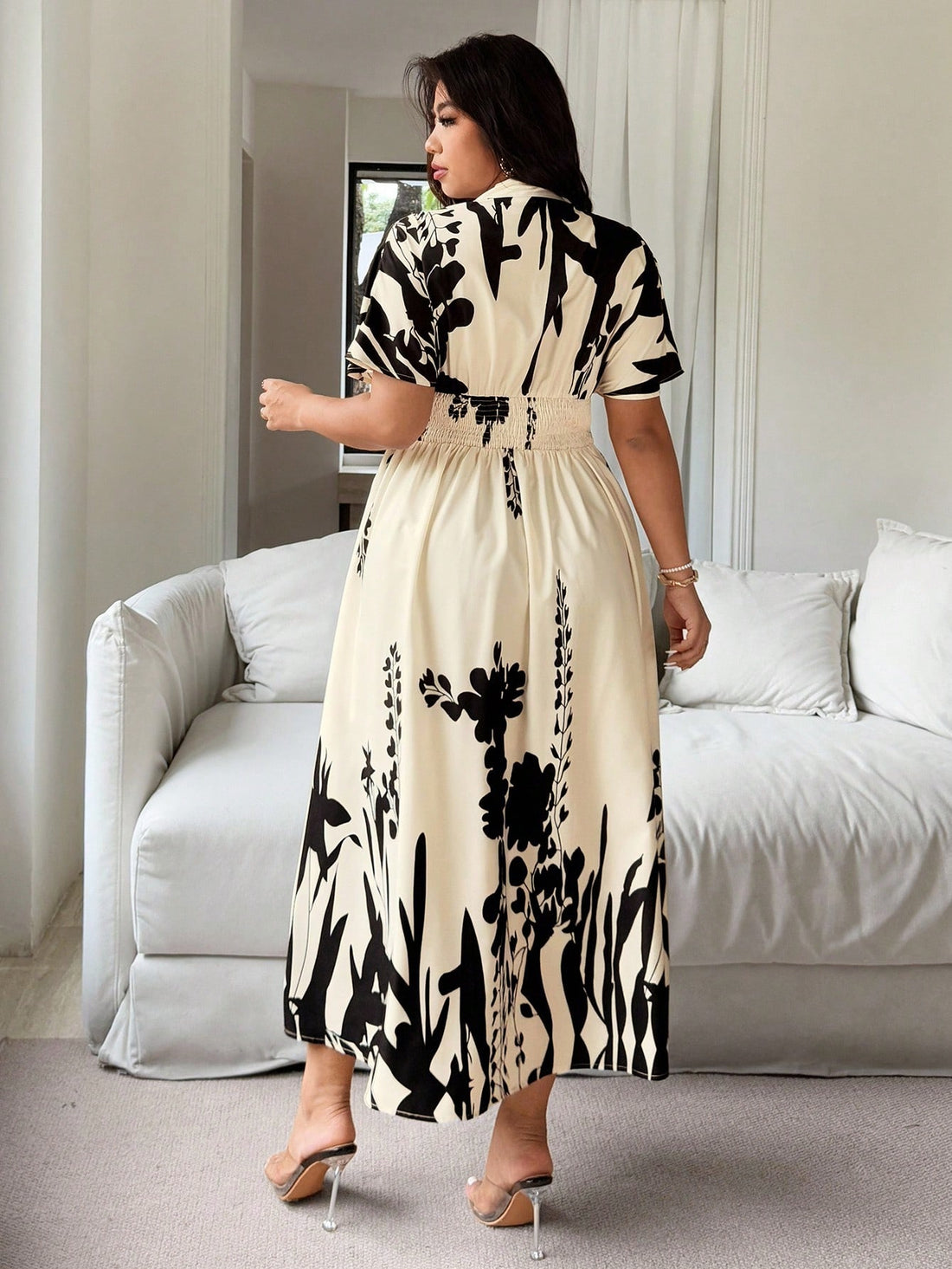 Embrace effortless summer vibes with this plus-size V-neck maxi dress featuring a playful boho belt and romantic digital print. Flowy and flattering, it’s perfect for vacation days when comfort meets style. Tie the waist for a custom fit and let the breezy fabric keep you cool and confident from beachside strolls to sunset dinners.
