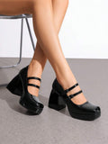 platform Mary Jane block heel pumps image 11 showing visible heel, strap, toe, color, and material details