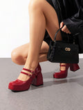 platform Mary Jane block heel pumps image 1 showing visible heel, strap, toe, color, and material details