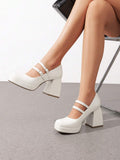 platform Mary Jane block heel pumps image 15 showing visible heel, strap, toe, color, and material details