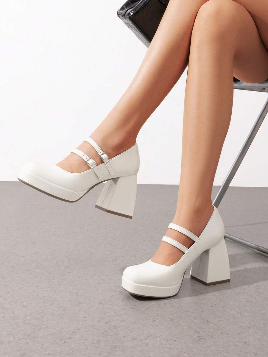 platform Mary Jane block heel pumps image 15 showing visible heel, strap, toe, color, and material details