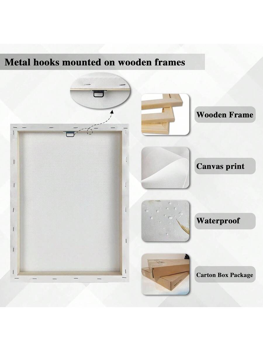 Framed canvas hardware with wooden frame metal hook and carton box