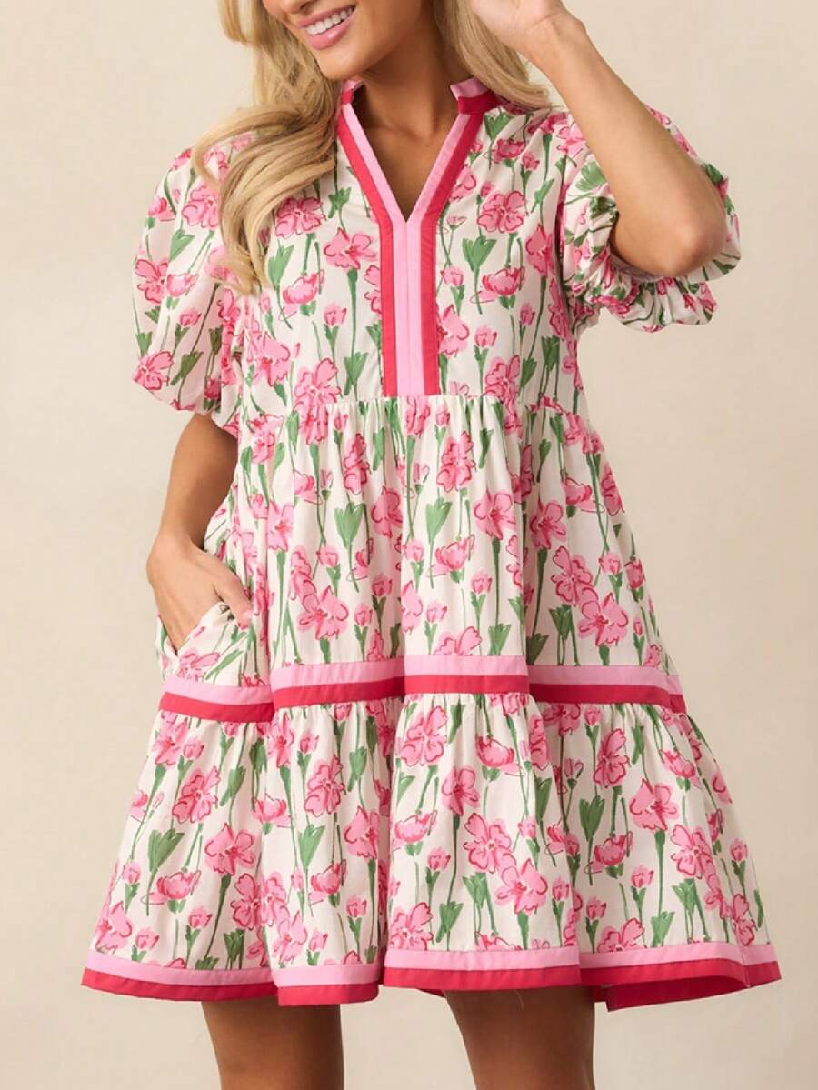 Embrace Y2K nostalgia with this charming babydoll mini dress. Featuring a flattering V-neckline and playful puff sleeves, this A-line silhouette offers a cute, boho-inspired look perfect for any occasion—from beach days to night outs and garden parties. High-waisted design with a regular fit and short hemline creates an effortlessly trendy vibe. Made from breathable 100% polyester with medium stretch for comfort and ease of movement. 