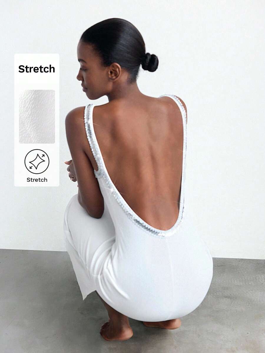 Turn heads at every celebration in this Elegant Women’s White Sequin Open Back Long Dress. Sparkling sequins catch the light as you move, while the daring open back adds a flirty twist. Perfect for parties, weddings, or holiday nights, this dress blends glamour and fun effortlessly—get ready to dance the night away in style!