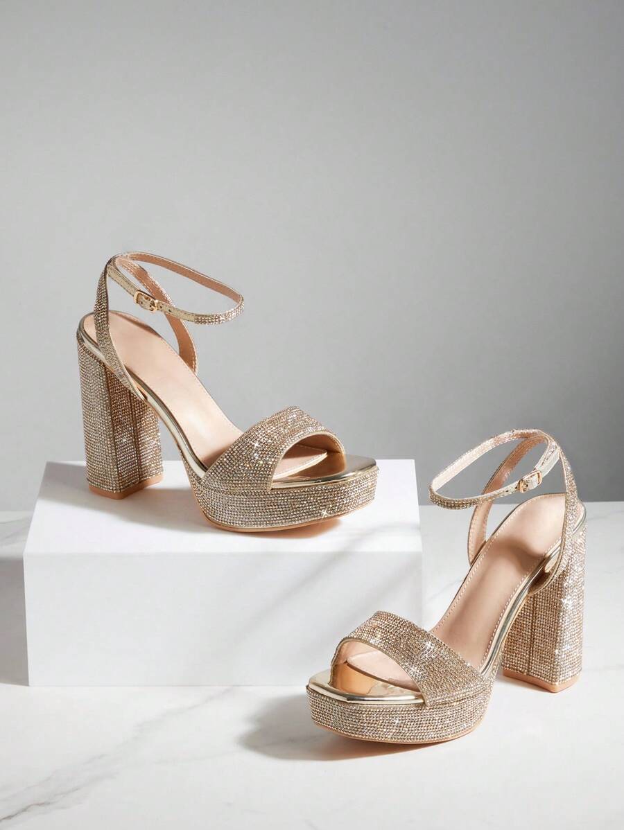 Black rhinestone platform sandals for evening celebrations