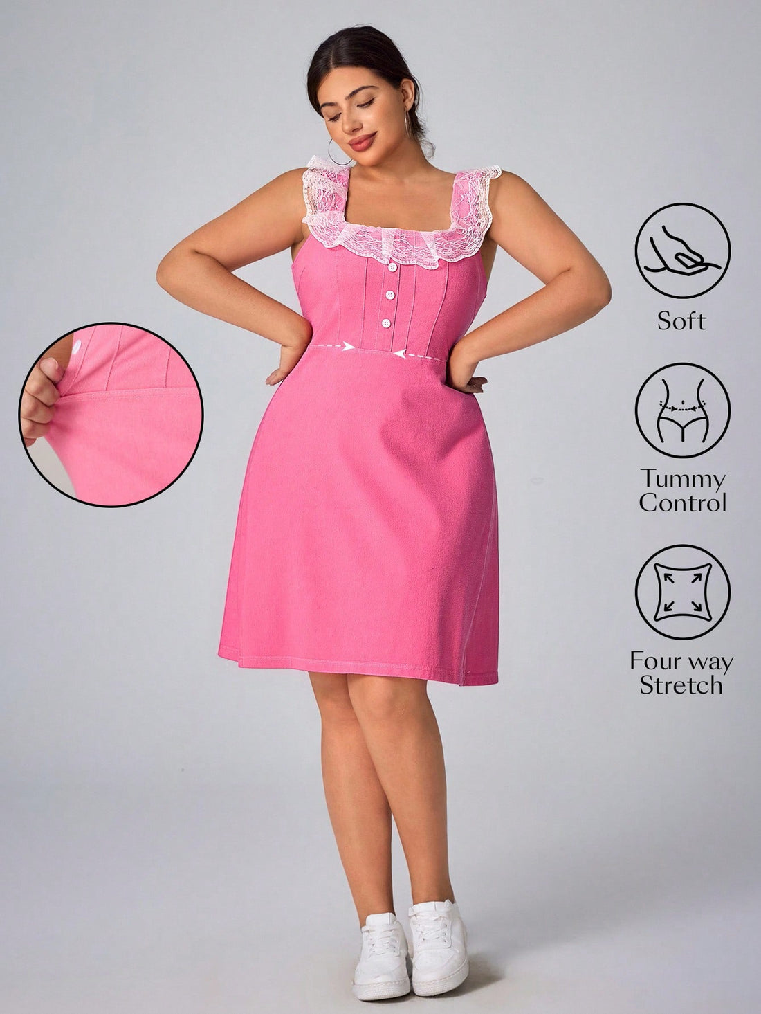 Step into summer with playful confidence in this Chic Plus Size Women's Casual Elastic Denim Dress. Designed with a comfy elastic waist, it moves with you all day long while highlighting your natural curves. Perfect for sunny days or casual nights out, this dress pairs effortlessly with your favorite sandals or sneakers for an easy, stylish vibe. Embrace the season with a look that's as fun and free as you are!