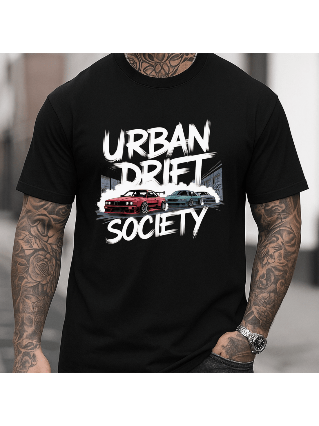Rev up your wardrobe with this Urban Drift Society graphic tee—the perfect shirt for anyone who lives and breathes cars. Featuring a bold racing design on premium black cotton, this short-sleeve tee combines street style with automotive passion. Whether you're hitting the track or just cruising through town, wear your love for speed and performance with confidence. Comfortable, eye-catching, and made for car enthusiasts who refuse to blend in.