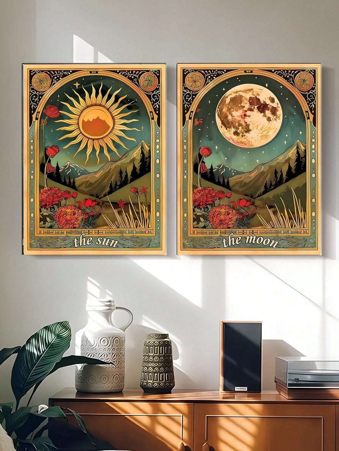 Add a touch of cosmic magic to your space with our Celestial Tarot Canvas Wall Art. Featuring radiant sun, moon, and star motifs, this enchanting piece brings mystical charm and a playful spirit into any room. Perfect for dreamers and stargazers, it creates a whimsical atmosphere that inspires wonder and imagination.