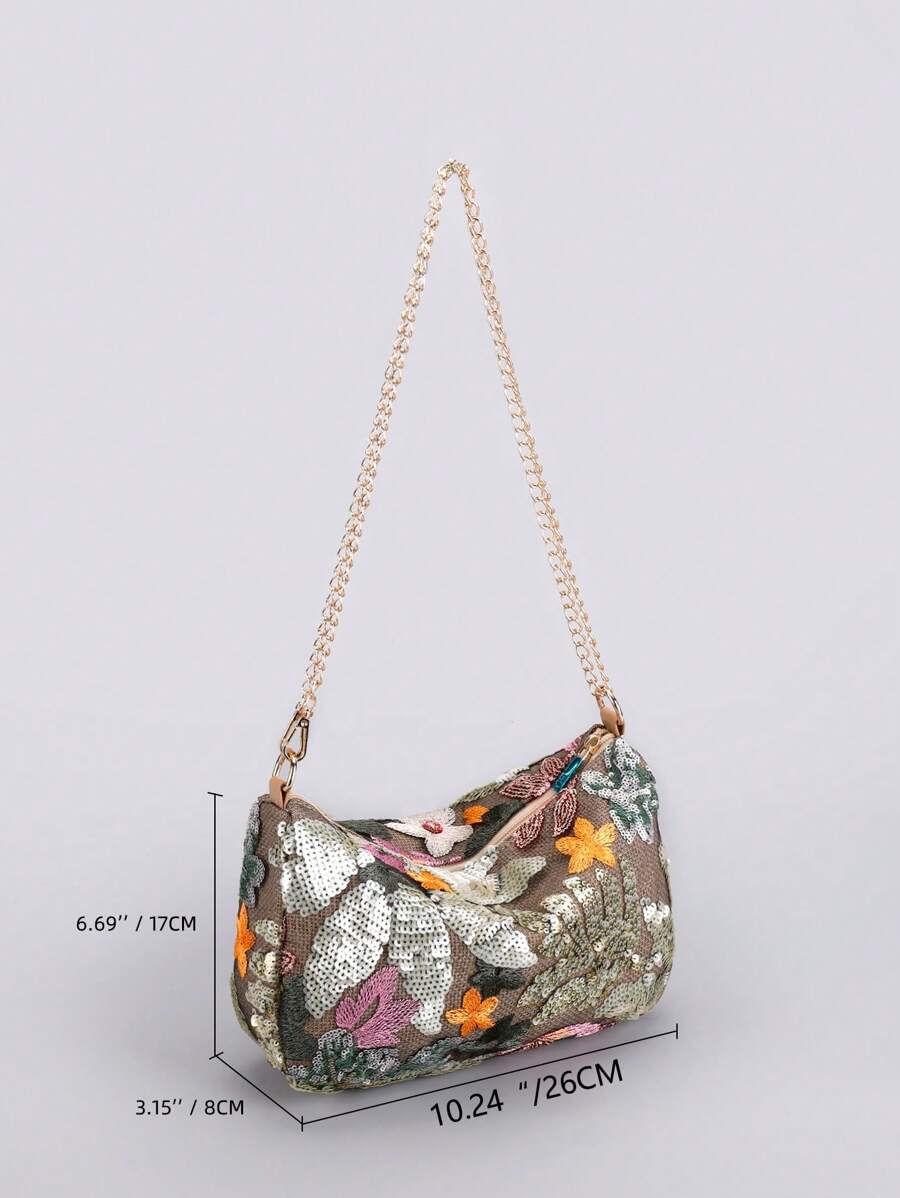 Add a splash of sparkle to your day with this Floral Sequin Embroidery Crossbody Bag! Its dazzling floral design and shimmering sequins make it the perfect playful accessory for any outfit. Lightweight and versatile, the chain shoulder strap lets you wear it hands-free, whether you're out shopping or dancing the night away. Stylish and practical, this bag keeps your essentials close while turning heads wherever you go.
