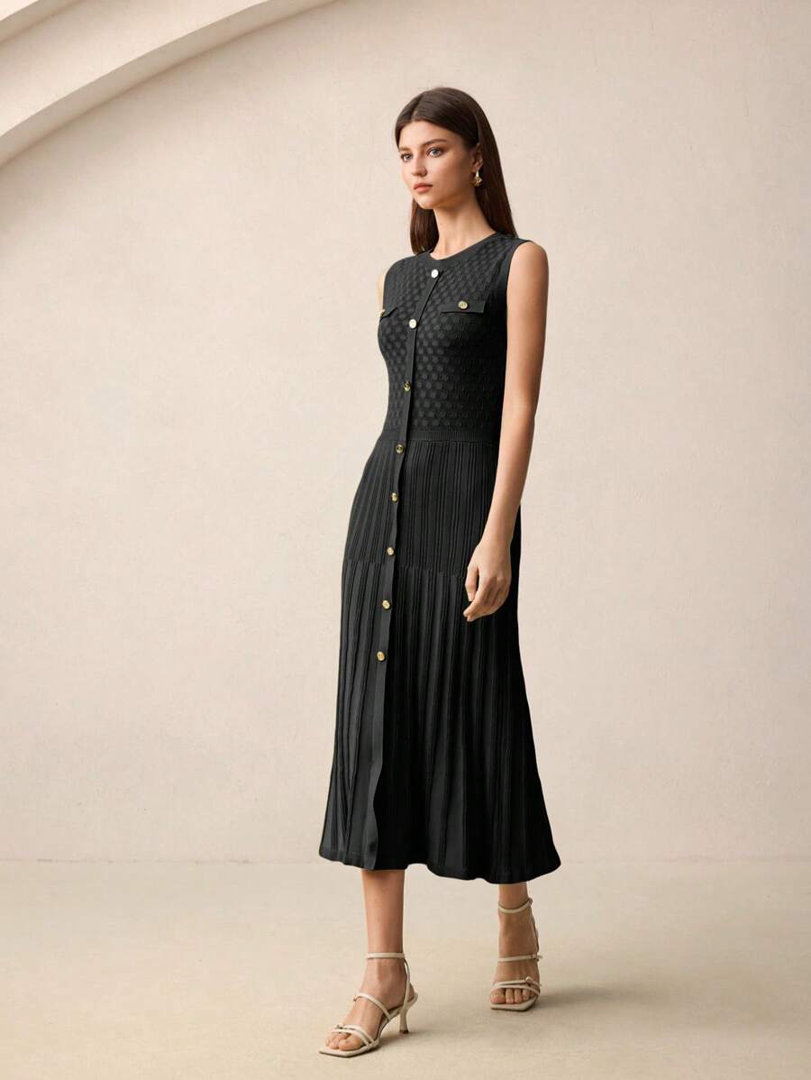 Step out in style with this navy blue off-shoulder sweater dress that’s as versatile as your calendar! Featuring chic metal buttons, it effortlessly blends business polish with casual cool and a sprinkle of special occasion sparkle. Cozy yet classy, it’s your new go-to for turning heads anytime, anywhere.