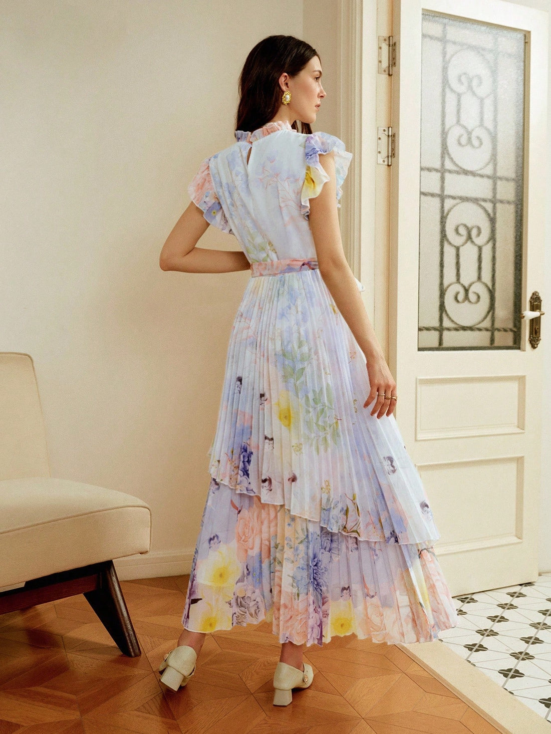 Twirl into the spotlight in this enchanting chiffon dress that whispers elegance with every step. Delicate lotus leaf sleeves flutter with romantic flair, while a charming bow tie cinches your waist for that perfect silhouette. Crafted from airy chiffon, it's your go-to for festivals, weddings, and those moments when you want to feel absolutely magical. The French-inspired design brings timeless sophistication with a playful twist—because looking fabulous should be fun!