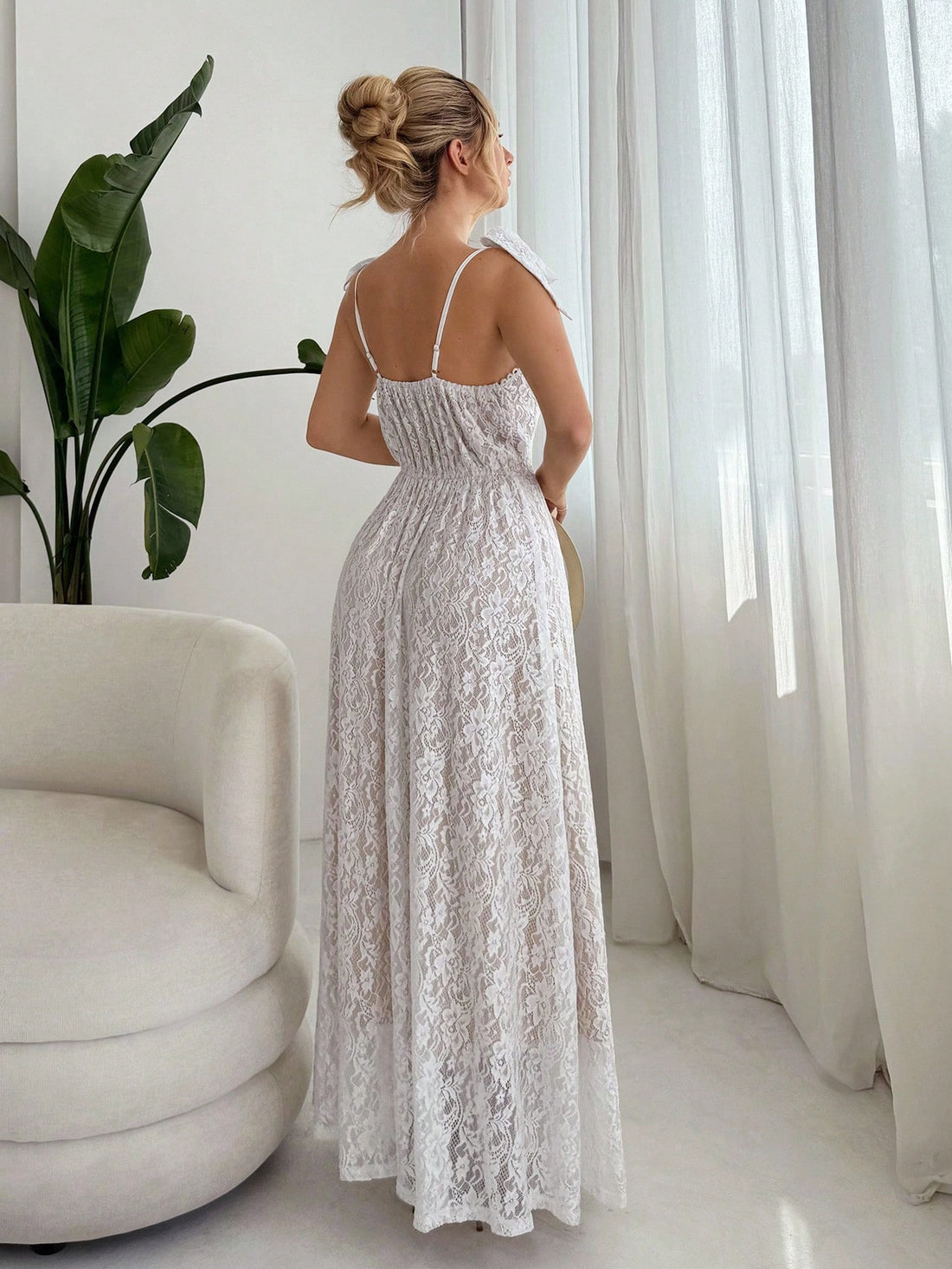 Step into Halloween with a playful twist wearing this Elegant Lace Dress featuring delicate bow-tied shoulders. Its flattering A-line silhouette and spaghetti straps offer both comfort and charm, perfect for a night of fun and flair. Whether trick-or-treating or celebrating with friends, this costume blends elegance with festive spirit effortlessly.