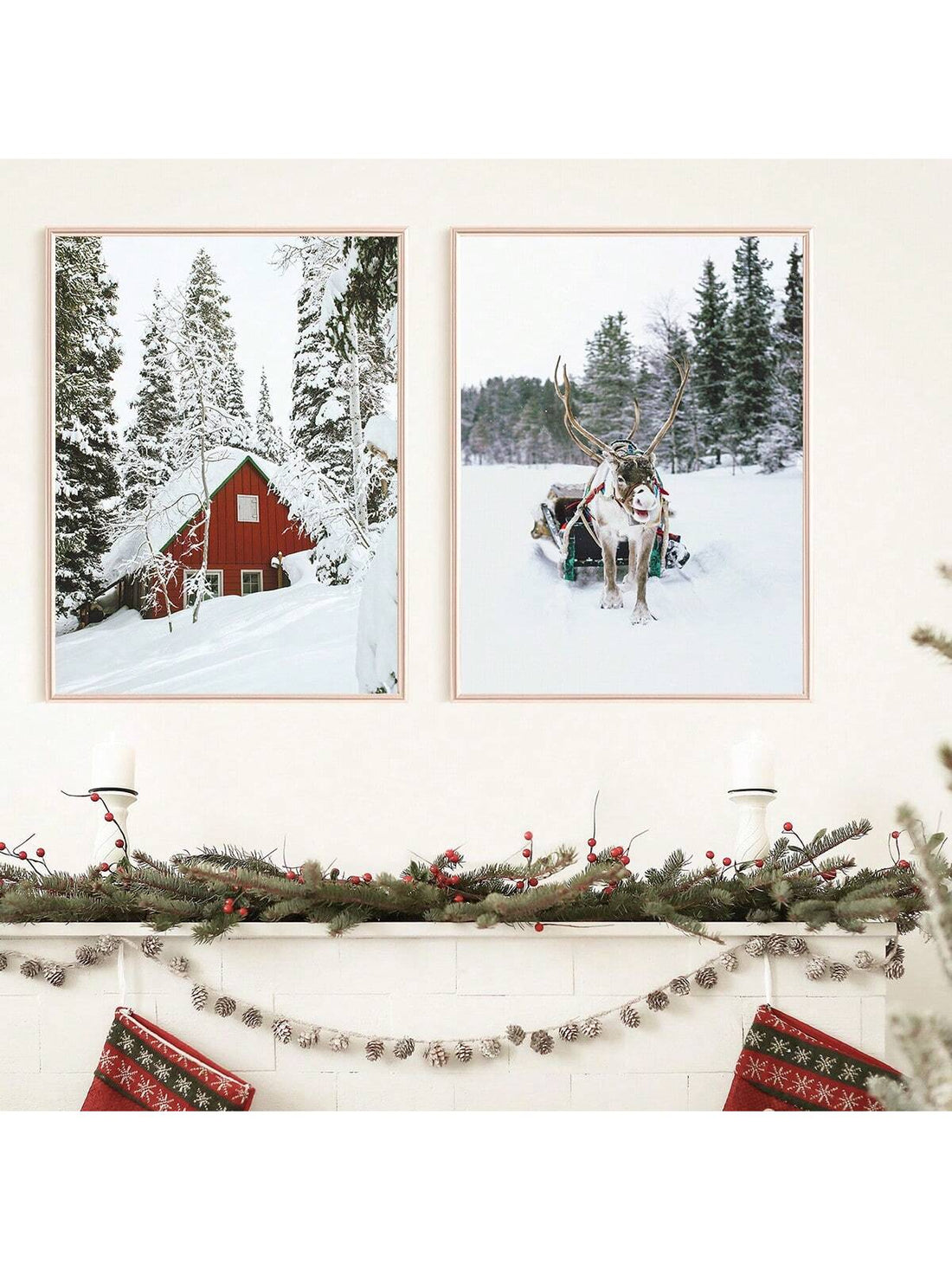 Celebrate the festive season with this charming frameless canvas art featuring a rustic reindeer sleigh and a cozy winter cottage. Its playful design brings warmth and holiday cheer to any room, perfect for creating a joyful Christmas atmosphere. Add this enchanting piece to your décor for a whimsical touch that invites smiles and holiday magic all season long.