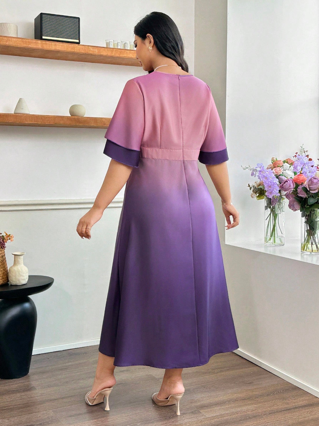 Step into style with this Elegant Plus Size Ombre V-Neck Flare Dress! Featuring playful ruffle sleeves and a flattering cinched waist, this dress adds a fun twist to your wardrobe. The beautiful ombre gradient gives a fresh, eye-catching vibe, while the flare silhouette lets you twirl with confidence. Perfect for any occasion where you want to shine and feel fabulous!