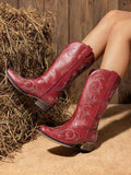 Front view of Stylish Women's Mid-Calf Cowgirl Boots with Chunky Heel and Embroidery for Festivals and Parties for punk motorcycle boot styling