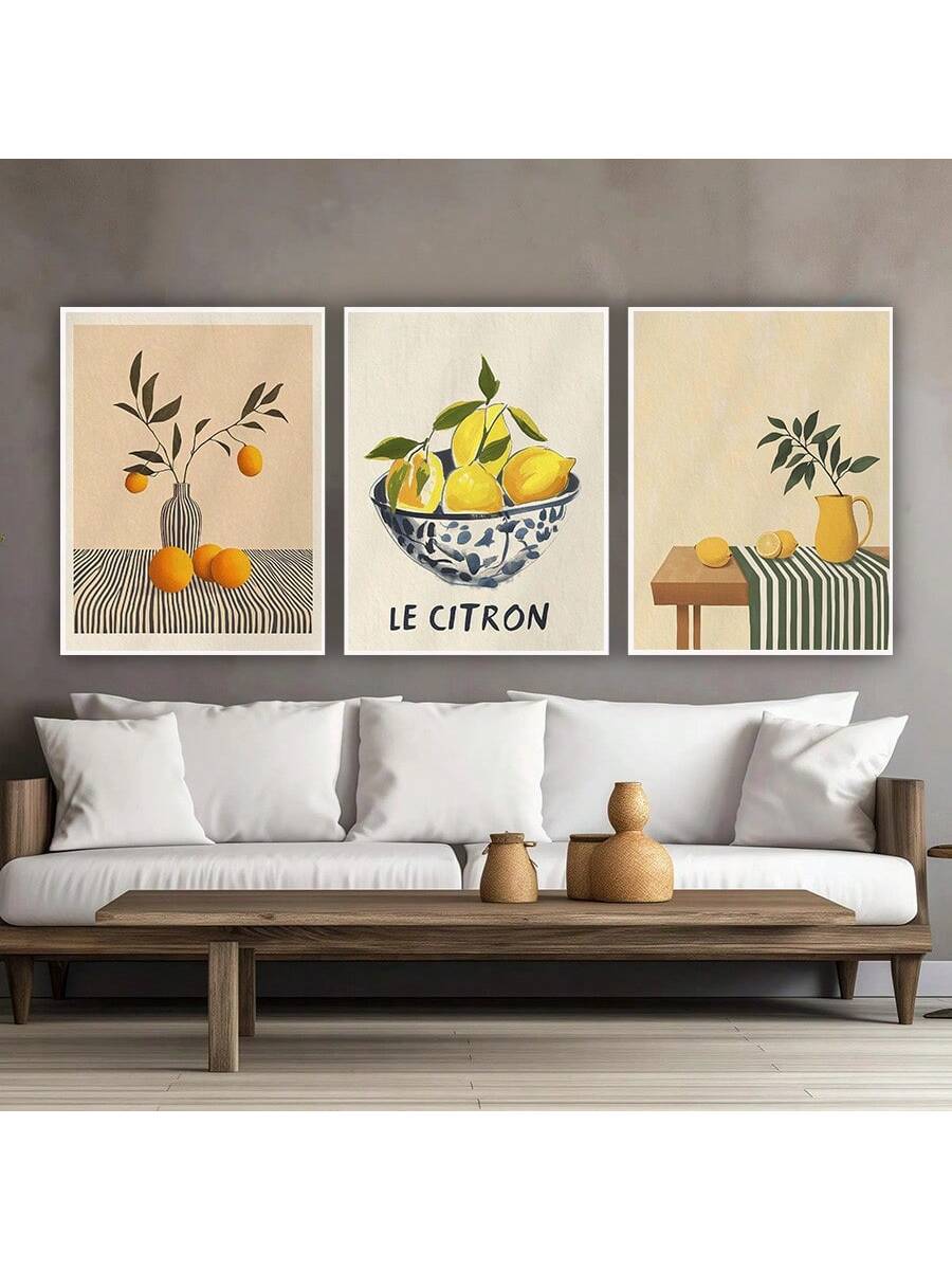 Add a splash of zest to your space with this playful 3-piece Nordic Citrus Canvas Art Set. Featuring vibrant citrus designs with clean, modern lines, it's the perfect pop of color for any room craving a fresh, lively vibe. Easy to hang and sure to brighten your walls, this set brings a touch of sunshine and style to modern homes with a fun twist.