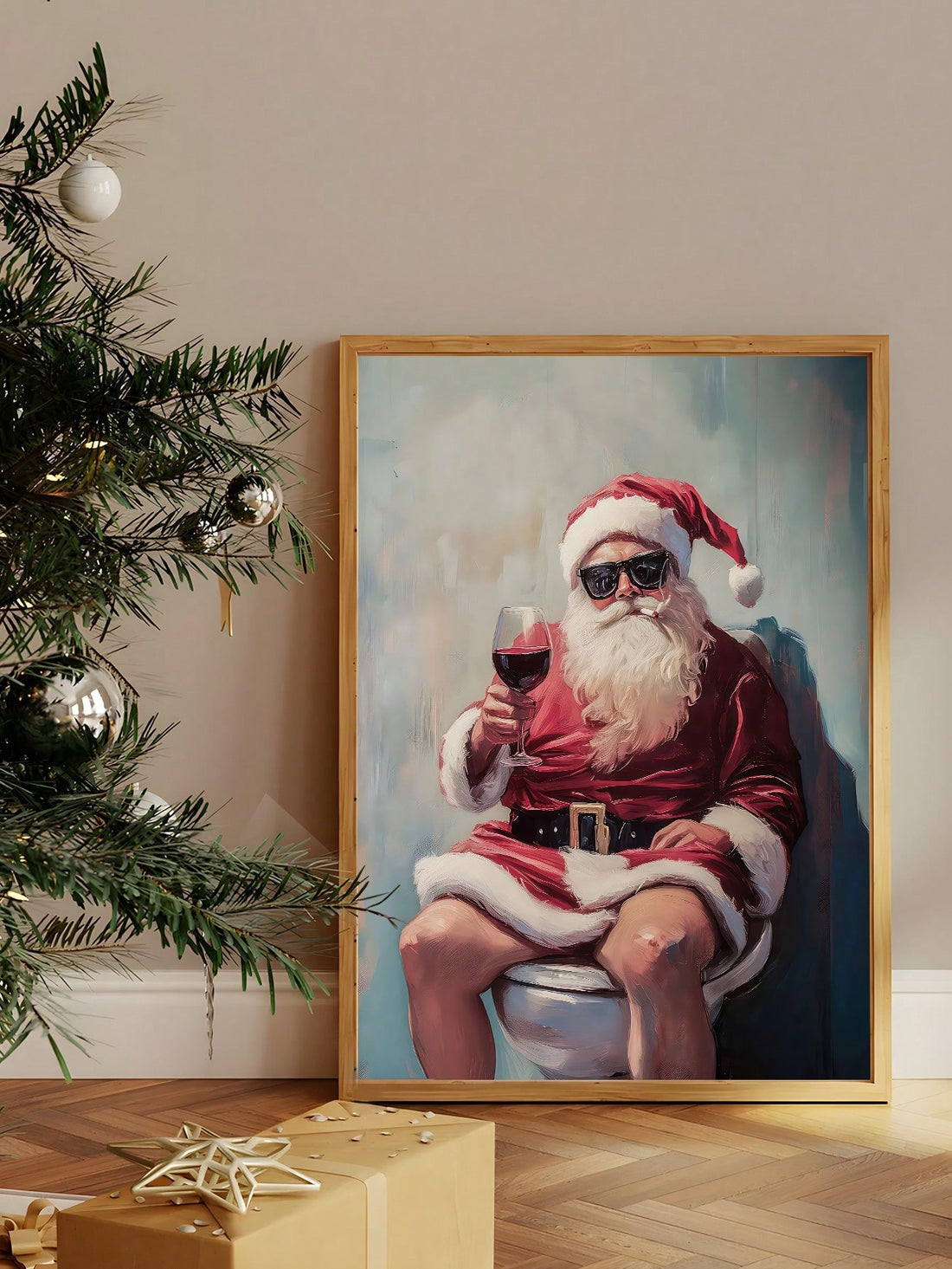 Bring holiday joy to your bathroom with this Whimsical Santa Bathroom Art. Featuring a playful and festive design, it adds a dash of Christmas cheer to any space. Perfect for brightening up your bathroom walls during the holiday season, this charming decoration makes every visit merry and bright.