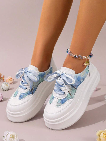 floral platform sneakers image 1 showing visible color, material, toe, strap, heel, sole, or lace details