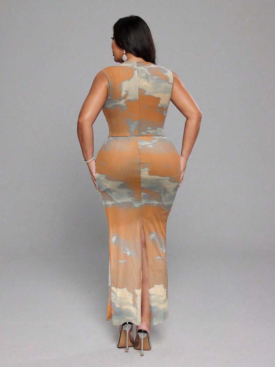 Step out in style with this playful plus size sleeveless dress featuring a vibrant tie-dye pattern and delicate pleated mesh fabric. Its flowy design offers comfort and flair, perfect for dancing the day away or turning heads at any gathering. Embrace your curves with a fun, breathable dress that’s as lively and unique as you are!