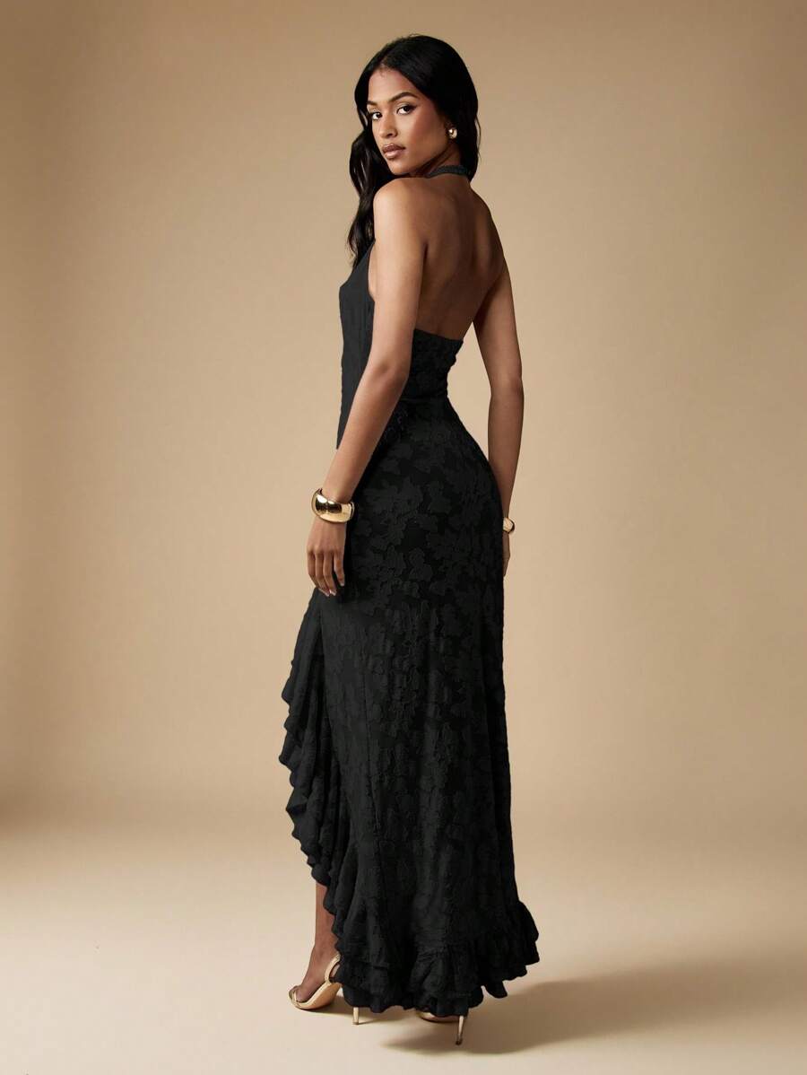 Step out in style with this Elegant High Low Ruffle Maxi Dress featuring a playful halter neck. Its flowing ruffles and flattering high-low hem create movement and charm, making it the perfect pick for summer weddings or evening events. Light, breezy, and effortlessly chic, this dress ensures you’ll turn heads while staying cool and comfortable all night long.