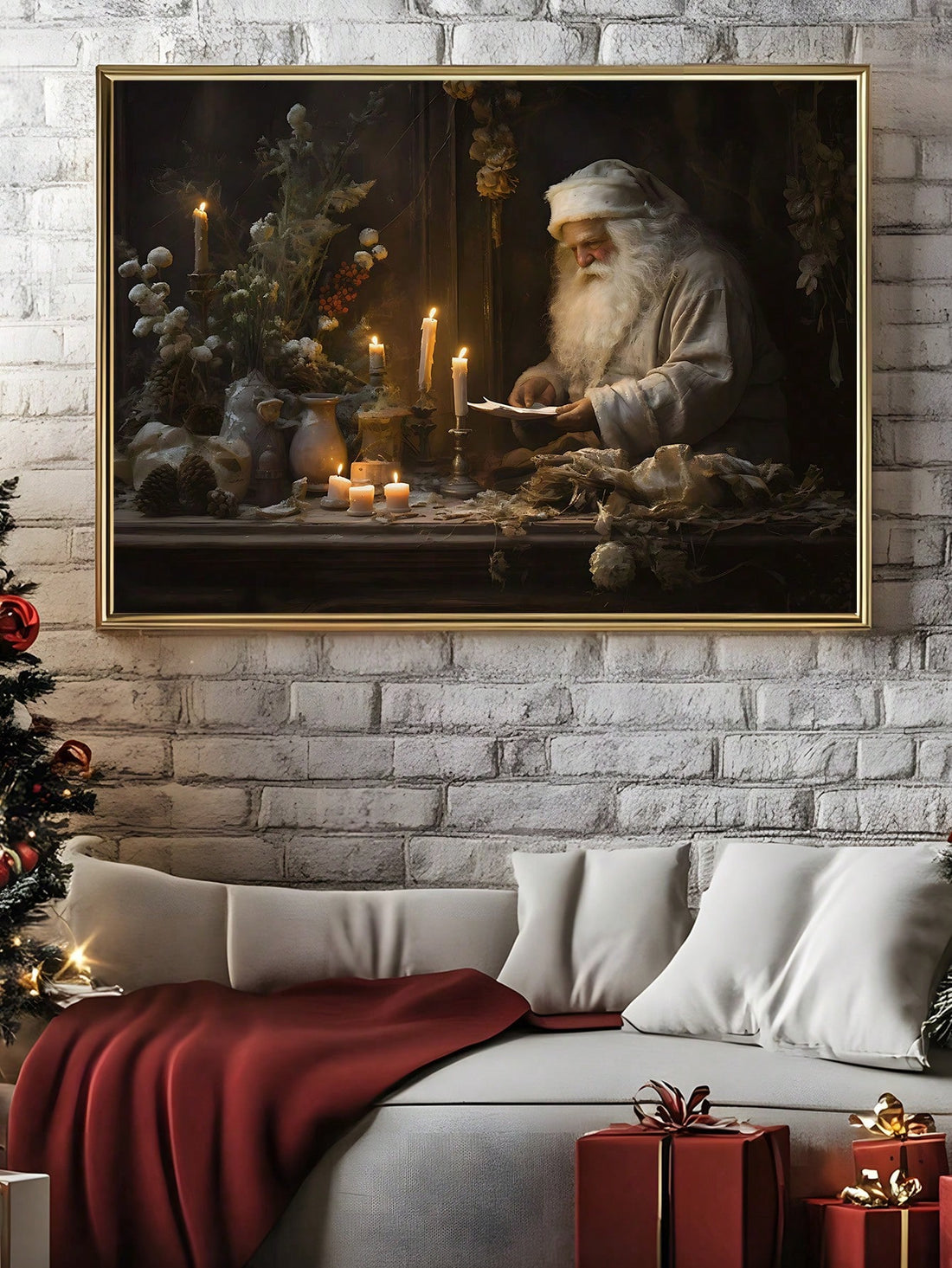 Step back in time with this enchanting vintage Christmas tree print that brings nostalgic holiday magic to any room. Featuring a moody Santa Claus illustration nestled among evergreen branches, this rustic wall art captures the warmth and wonder of classic yuletide celebrations. Perfect for creating a cozy, atmospheric holiday display, it pairs beautifully with farmhouse, cottage, or traditional decor styles. Whether you're decorating a living room, bedroom, or entryway, this charming print adds vintage cha