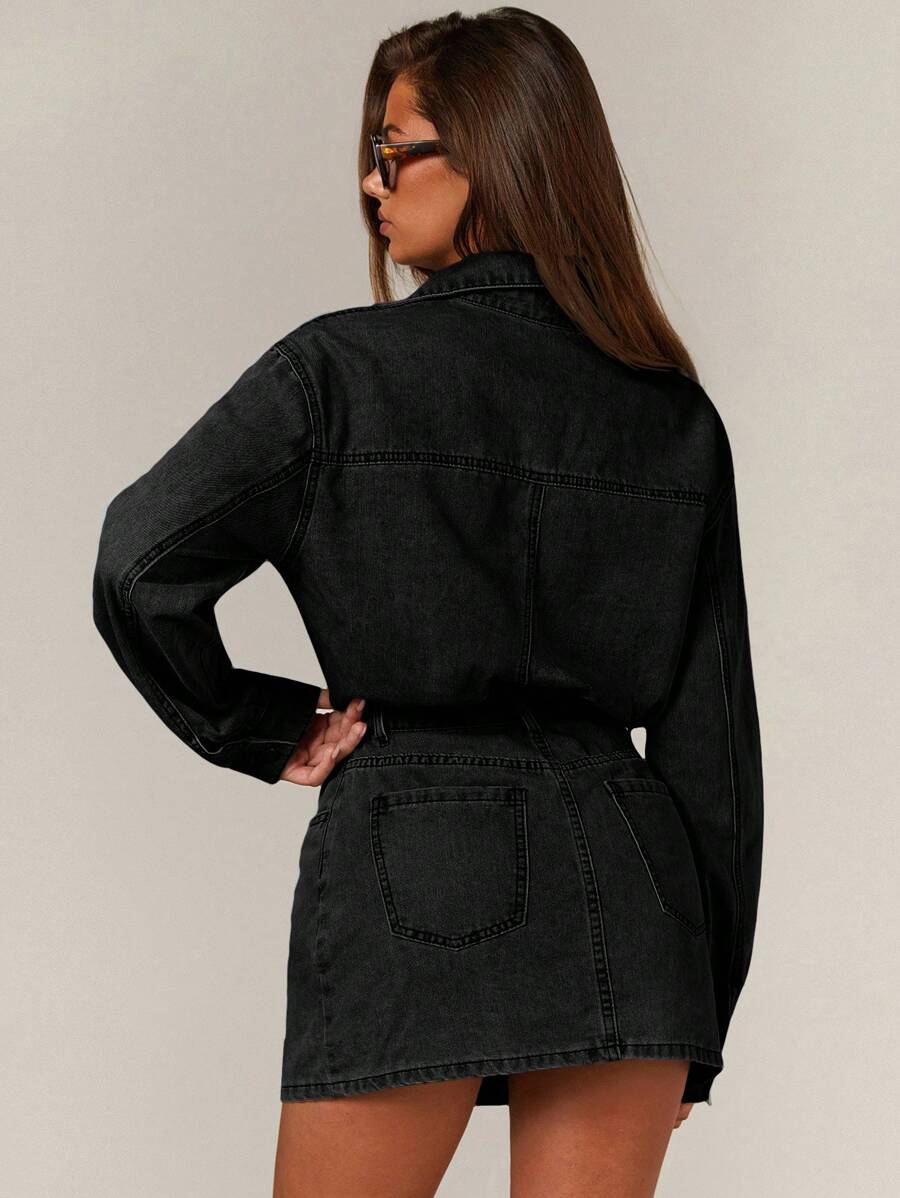 Exude Urban Sophistication in Our Chic Women's Washed Mini Denim Dress!

Experience the perfect fusion of rugged utilitarian texture and sharp, modern tailoring. This stunning washed denim mini dress is meticulously designed for the woman who values a high-fashion, architectural take on everyday wear—the ultimate centerpiece for your morning city commute, creative office environment, and effortless weekend social gatherings.

Authentic Distressed Washed Finish: Crafted from premium denim with a meticulously