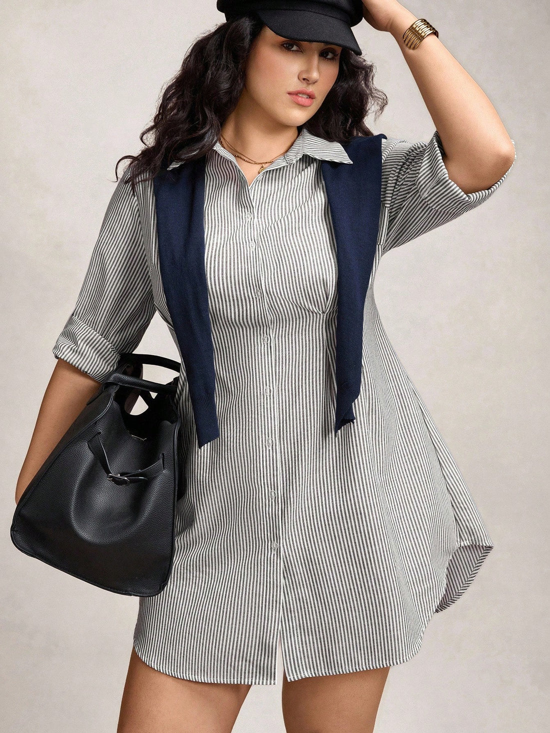 Step into the office with a dash of flair in this Chic Plus Size Striped Long Sleeve Button-Down Shirt Dress. Its playful stripes and flattering fit make dressing for work an effortless pleasure. Button down for a polished look or leave a few undone to let your personality shine through—either way, comfort and style go hand in hand all day long.